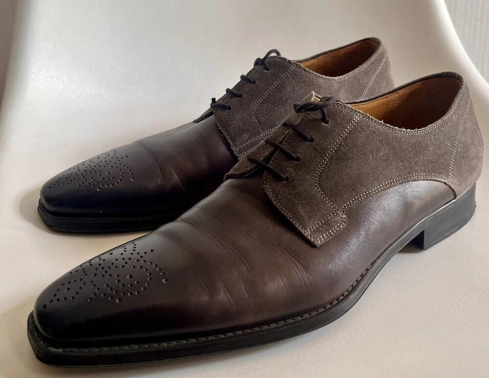 Magnanni 25142 Men's 11 EU 44 Gunmetal Leather Suede Brogue Derby Dress Shoes
